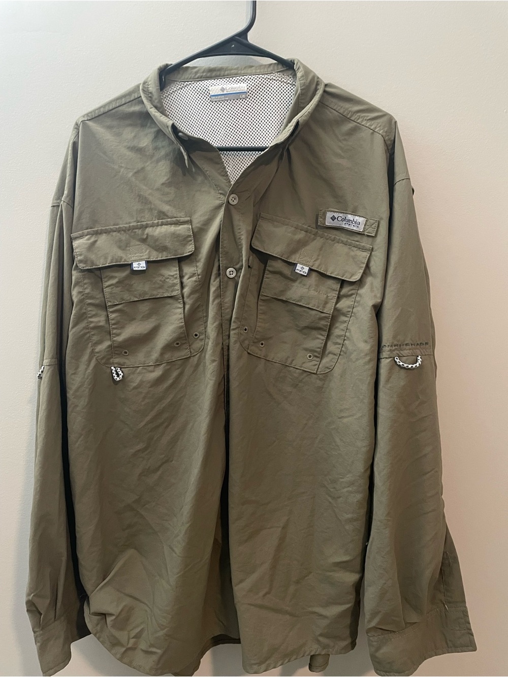 Columbia PFG Men’s size LLong-Sleeve Olive Green Fishing Shirt Jacket